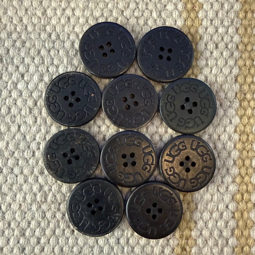 Used UGG Branded Replacement Buttons Black 4-Hole Set Of 10 For Boots & Apparel